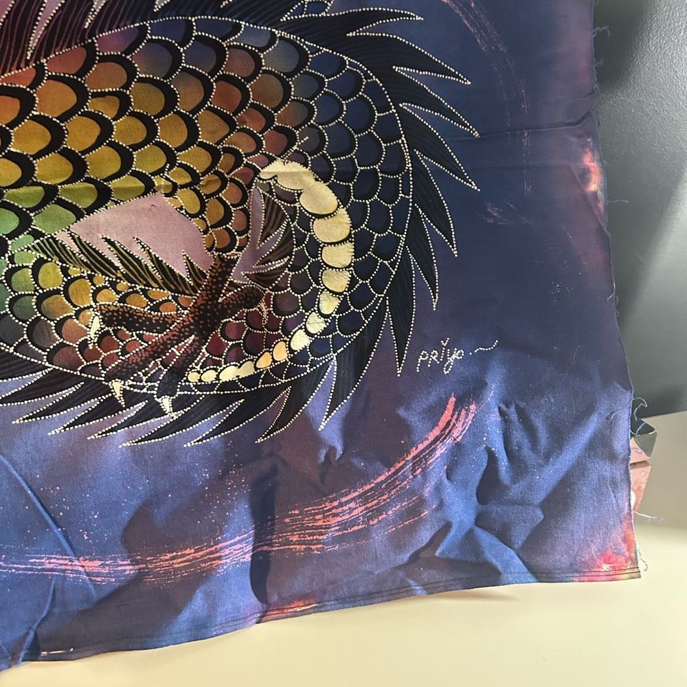 Dragon multicolor Rainbow indonesian Batik Panel Priyo 28" X 34.5” - Picture 4 of 14